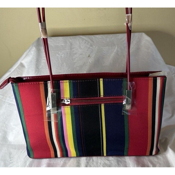 Stripe Multicolor Shoulder Bag 11x7x3 Zipper Close Inner Pockets Matching Wallet - Picture 2 of 16